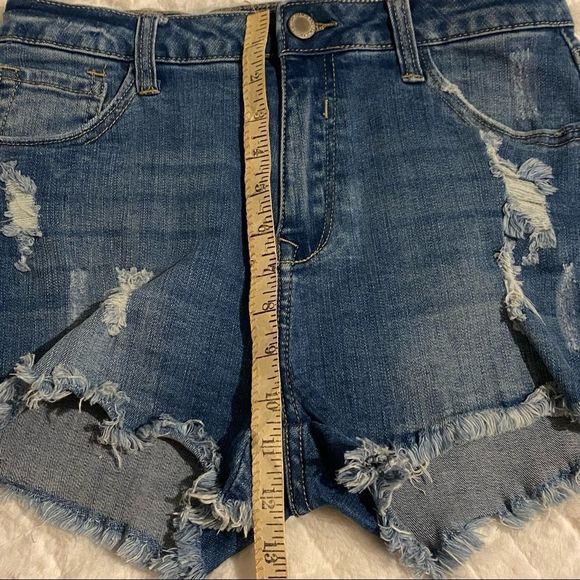 I & M Jeans High-Rise Kylie Frayed Shorts Large Distressed High Waist - Picture 11 of 12